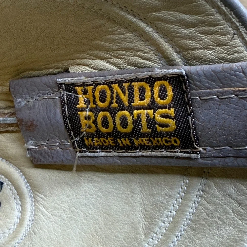 HONDO BOOTS Vintage Boots Womens 6.5 B Grey Greige Toe Overlay Rand Lizard